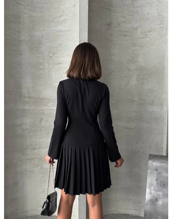 Altı piliseli uzun kollu ceket elbise siyah s255016