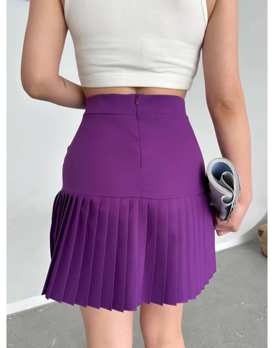 Altı pliseli mini etek Mor s24705