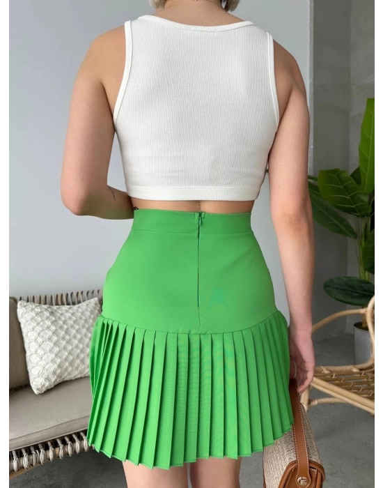 Altı pliseli mini etek yeşil s24705