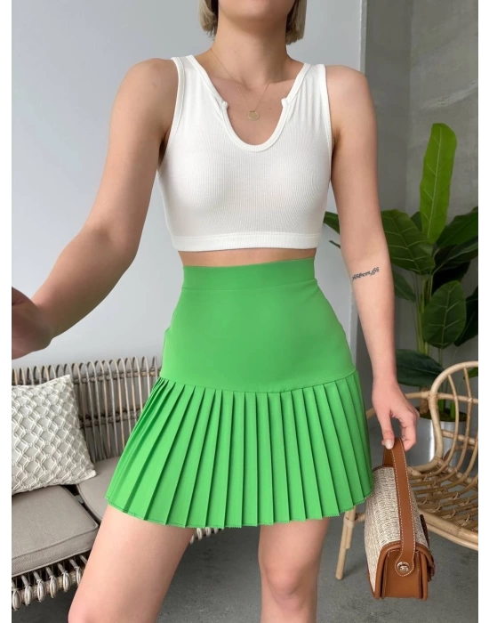 Altı pliseli mini etek yeşil s24705