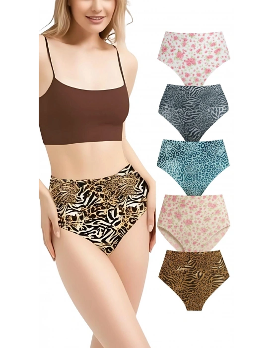 ANI Desenli Lazer Kesim Külot 5li Paket – İz Yapmaz, Yüksek Bel, Günlük Rahat ADZ001