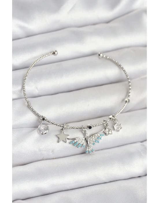 Anka Kuşu Charmlı Gümüş Renk Pirinç Kadın Bileklik