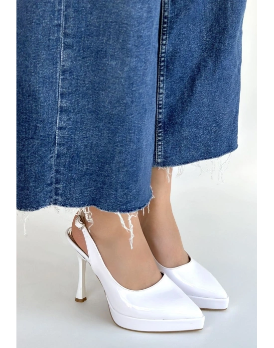 Arim Beyaz Rugan Platform Topuk Ayakkabı