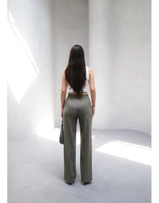 Arkasi Lasti̇kli̇ Pi̇leli̇ Dökümlü Wide Leg Pantolon
