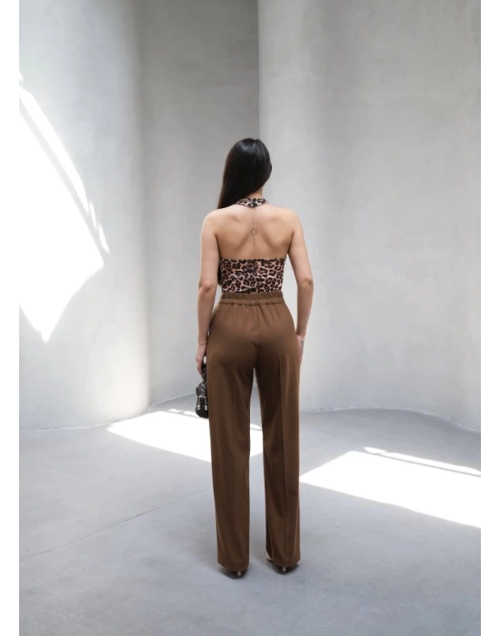 Arkasi Lasti̇kli̇ Pi̇leli̇ Dökümlü Wide Leg Pantolon