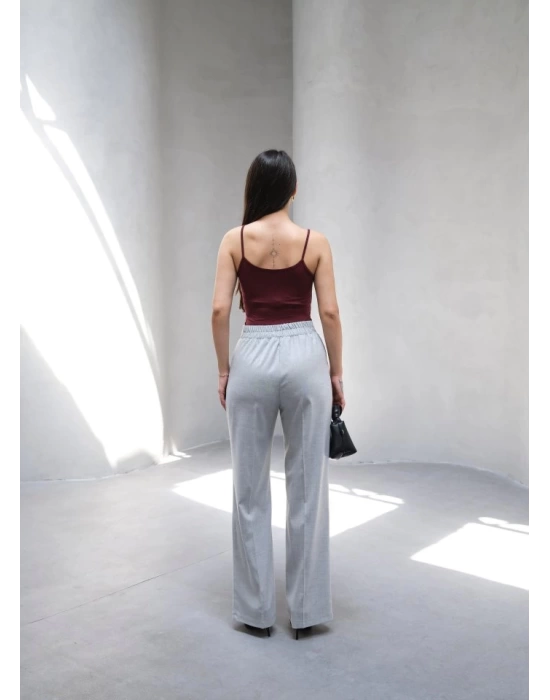 Arkasi Lasti̇kli̇ Pi̇leli̇ Dökümlü Wide Leg Pantolon