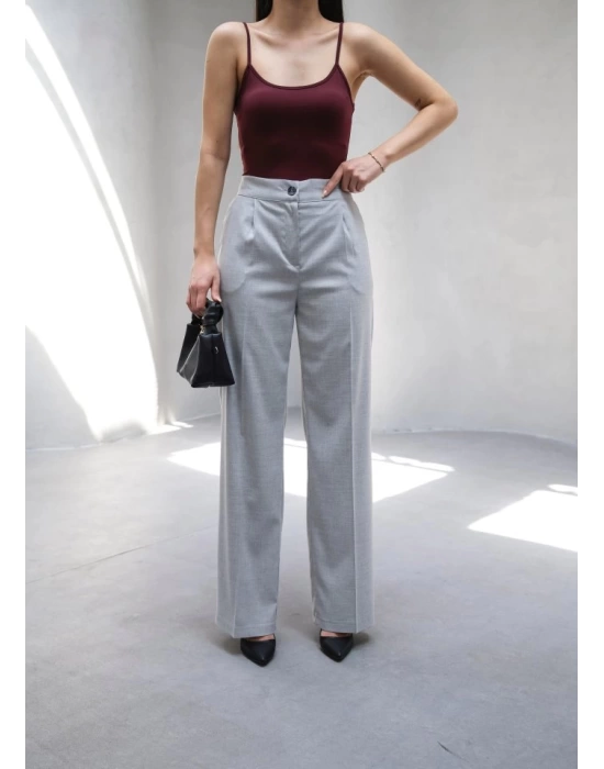 Arkasi Lasti̇kli̇ Pi̇leli̇ Dökümlü Wide Leg Pantolon