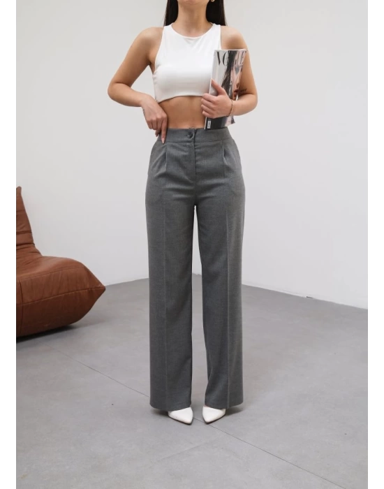 Arkasi Lasti̇kli̇ Pi̇leli̇ Dökümlü Wide Leg Pantolon