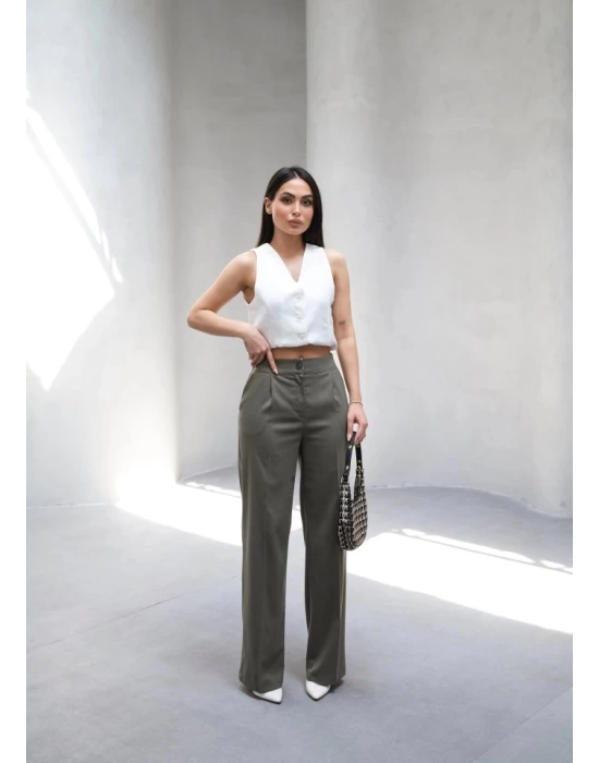 Arkasi Lasti̇kli̇ Pi̇leli̇ Dökümlü Wide Leg Pantolon