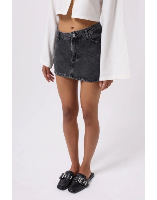 Asimetrik Bel Denim Mini Etek