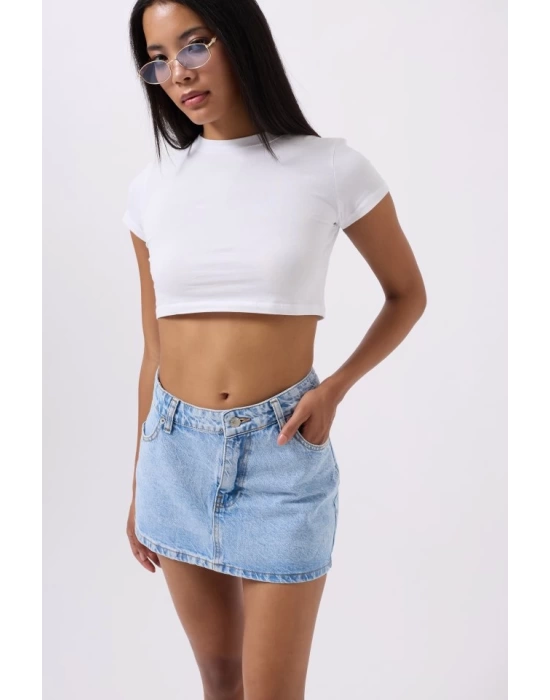 Asimetrik Bel Denim Mini Etek