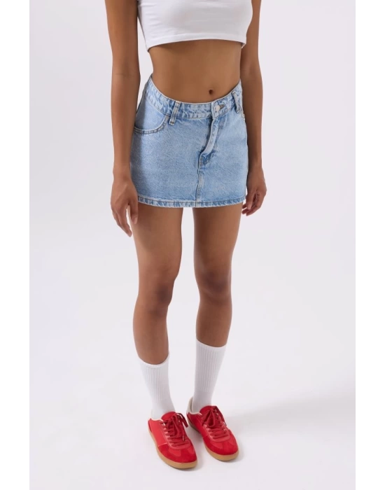 Asimetrik Bel Denim Mini Etek