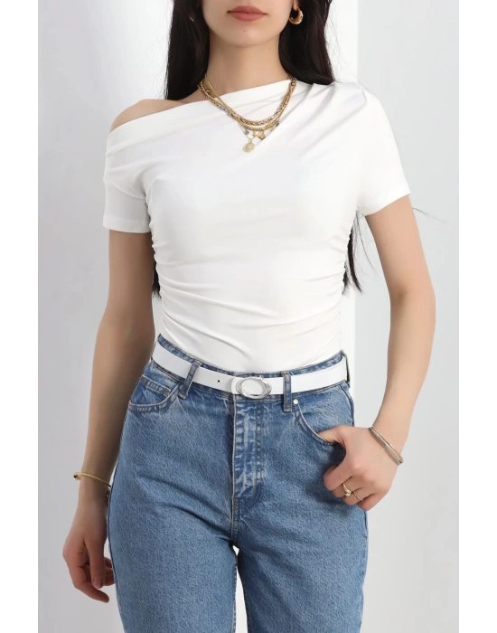 Asimetrik Yaka Body Beyaz - 30227.1892.