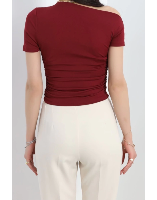 Asimetrik Yaka Body Bordo - 30227.1892.