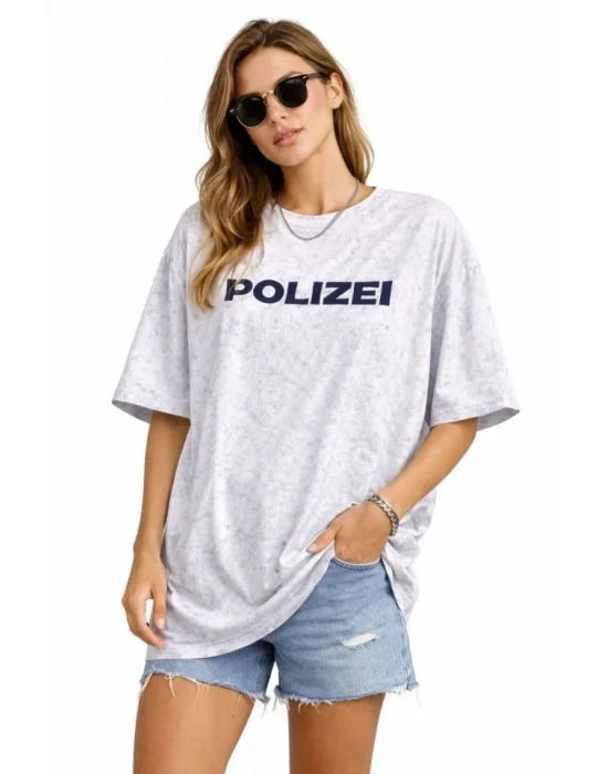 Asit Yıkamalı Oversize Tişört ön Ve Arkası Baskılı %100 Pamuk Street Style T-Shirt - Beyaz