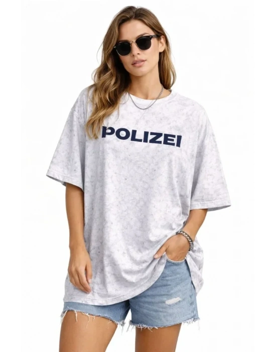 Asit Yıkamalı Oversize Tişört ön Ve Arkası Baskılı %100 Pamuk Street Style T-Shirt - Beyaz