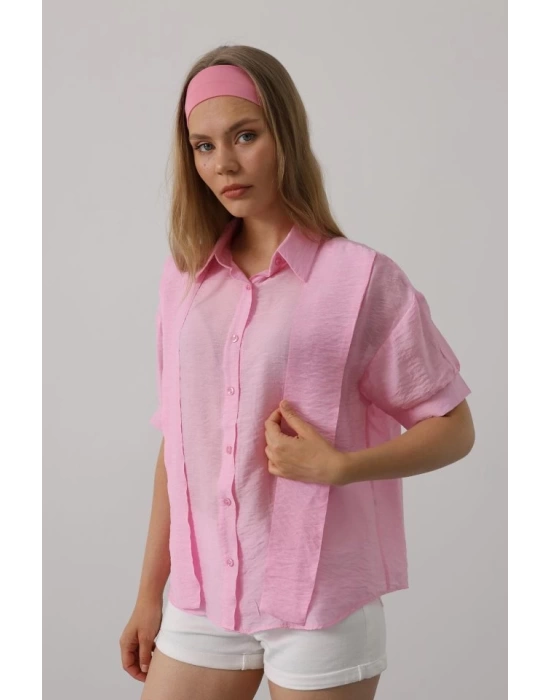 Atkı Detaylı Yarım Kol Gömlek - Pembe