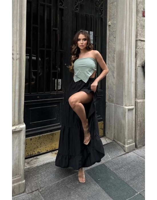 Audrey Fıfrlı Yırtmaç Detay Etek 4037