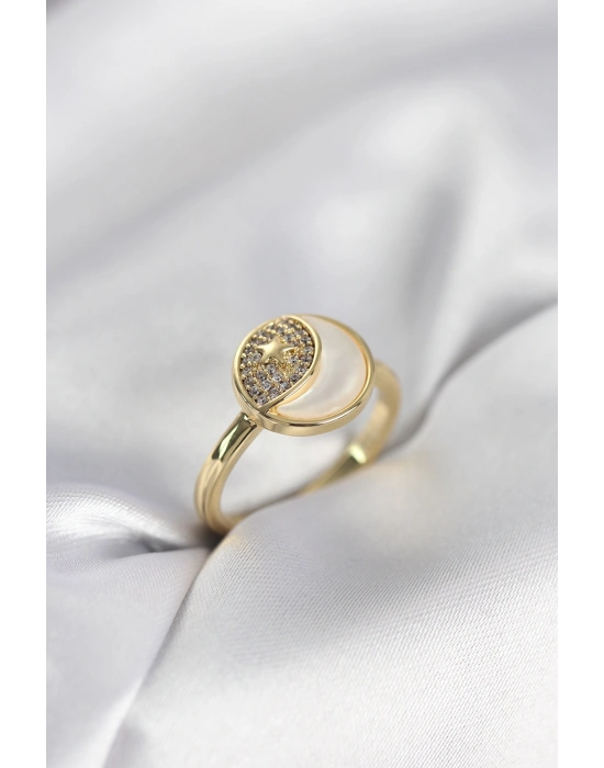 Ay Yıldız Model Gold Renk Zirkon Taşlı Kadın Yüzük