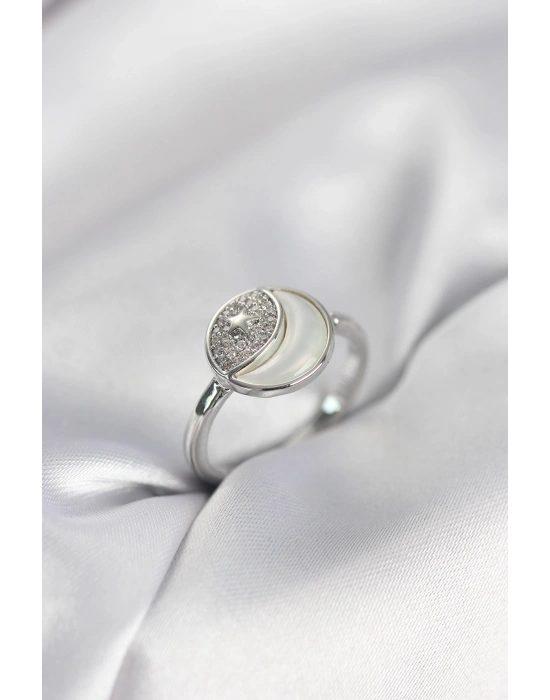 Ay Yıldız Model Gümüş Renk Zirkon Taşlı Kadın Yüzük