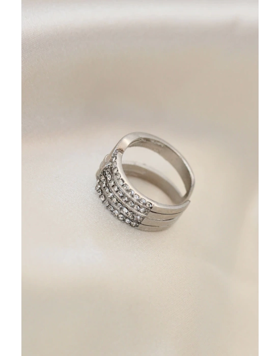 Ayarlamalı Silver Renk Metal Zirkon Taşlı Yüzük
