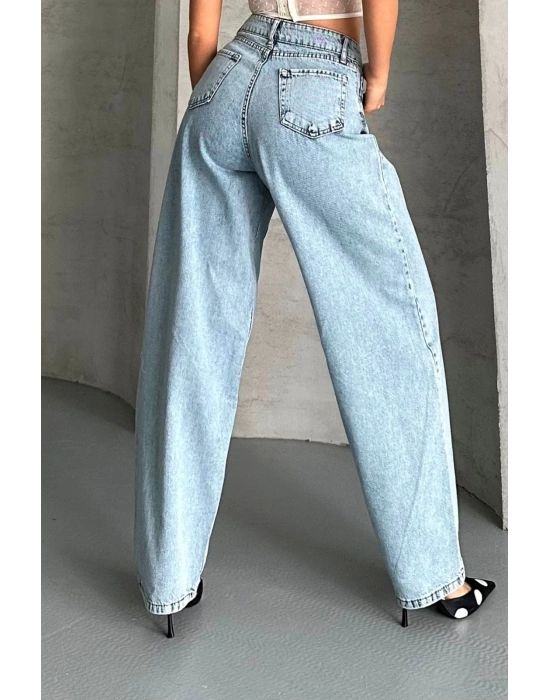 Baggy kar yıkama buz mavi jeans pantolon d2007