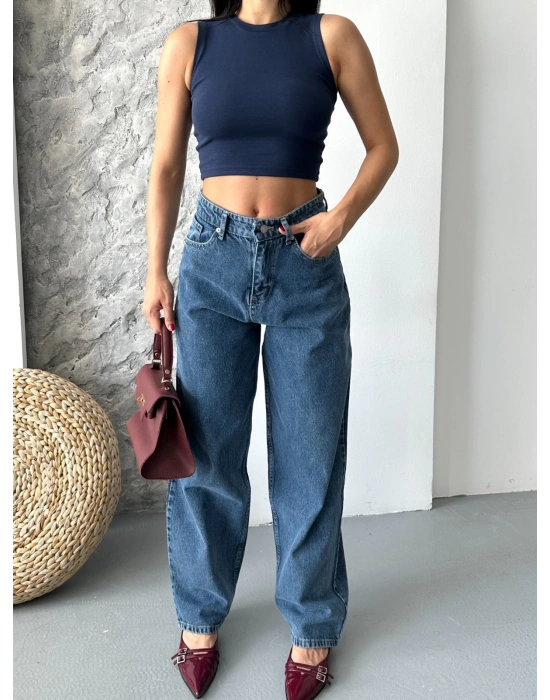 Baggy kar yıkama jeans pantolon koyu mavi d2007