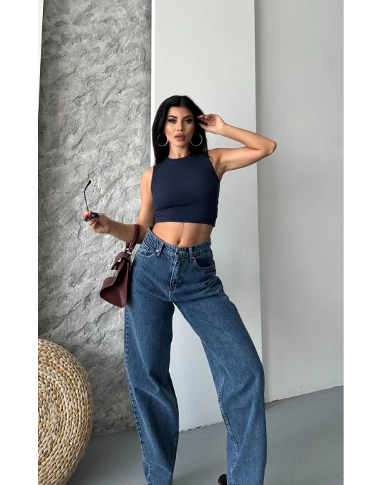 Baggy kar yıkama jeans pantolon koyu mavi d2007