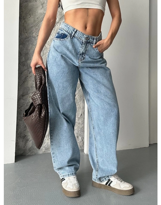 Baggy kar yıkama orta mavi jeans pantolon d2007