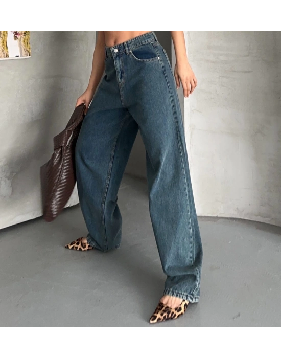 Baggy kar yıkama yeşil tint jeans pantolon d2007