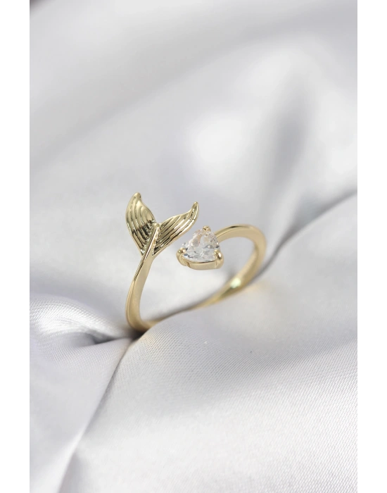 Balık Kuyruğu Model Gold Renk Zirkon Taşlı Kadın Yüzük