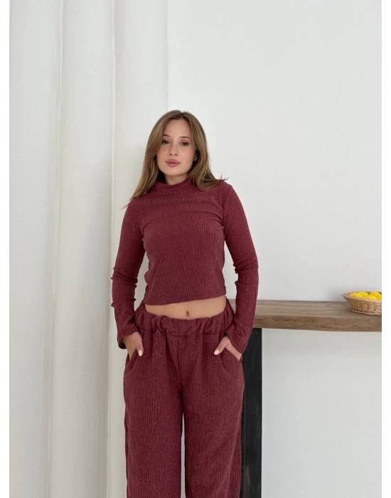 Balıkçı yaka örme takım bordo st265865