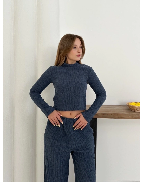 Balıkçı yaka örme takım lacivert st265865