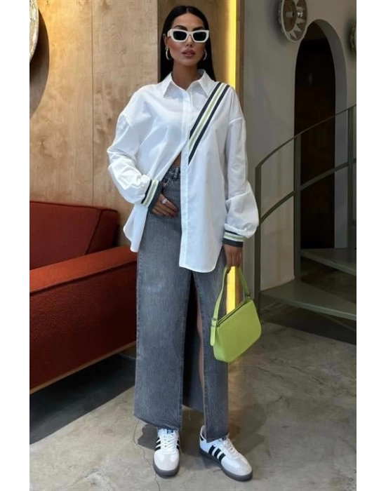 Bant Detaylı Oversize Poplin Gömlek 3436