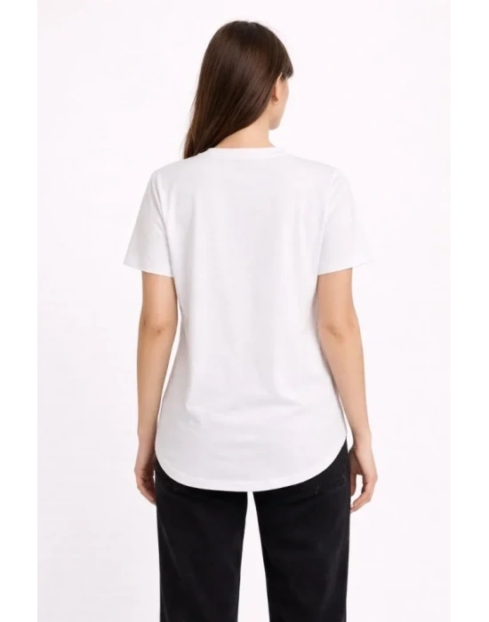 Basic T-Shirt Kısa Kol Bisiklet Yaka Oval Kesim Tişört - Beyaz