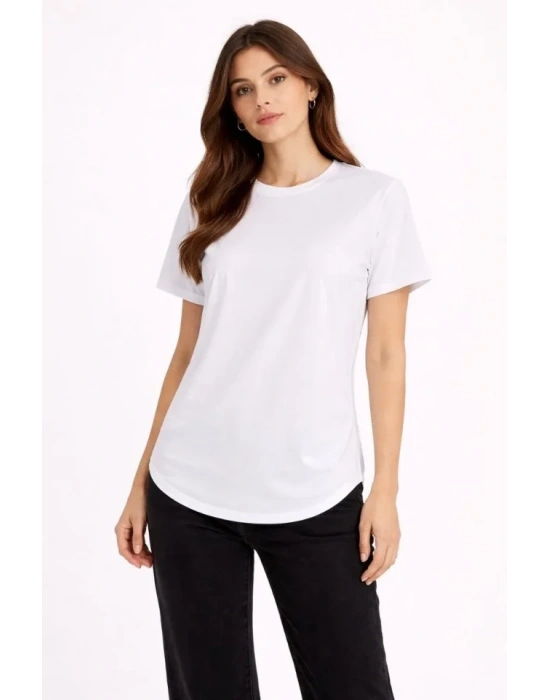 Basic T-Shirt Kısa Kol Bisiklet Yaka Oval Kesim Tişört - Beyaz