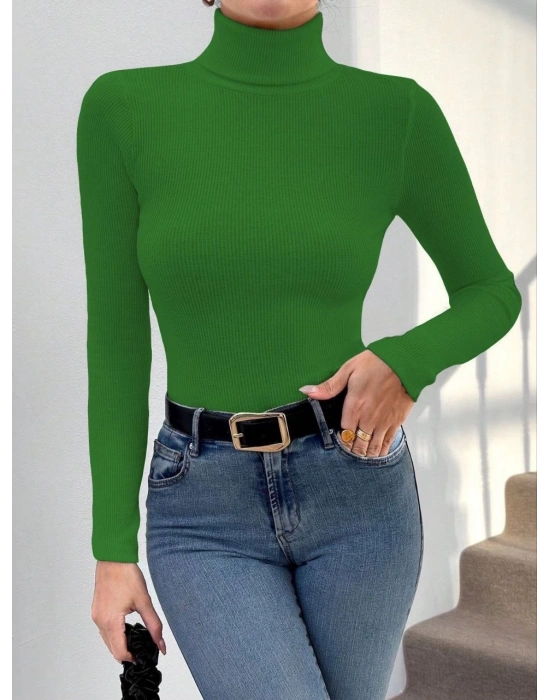 Başıkçı yaka dar kesim kaşkorse kazak yeşil w3103