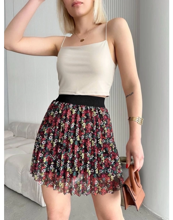 Baskılı astarlı mini etek