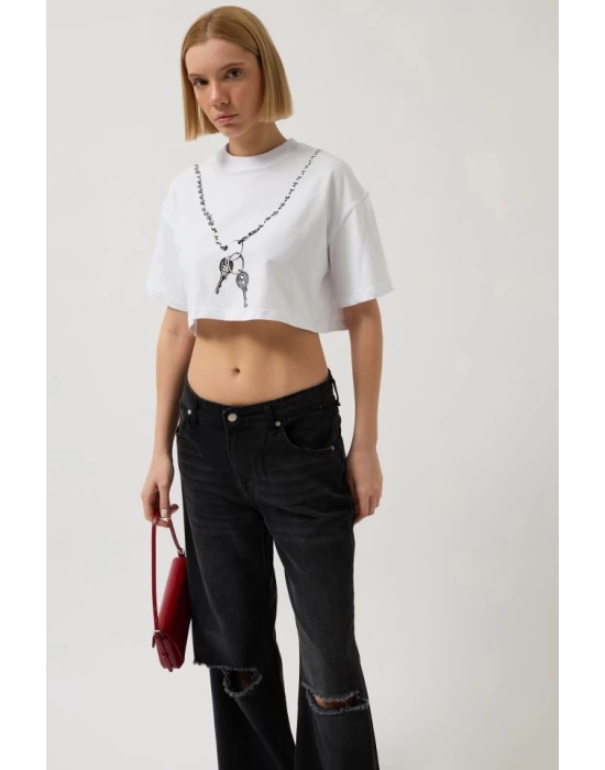 Baskılı Crop T-Shirt