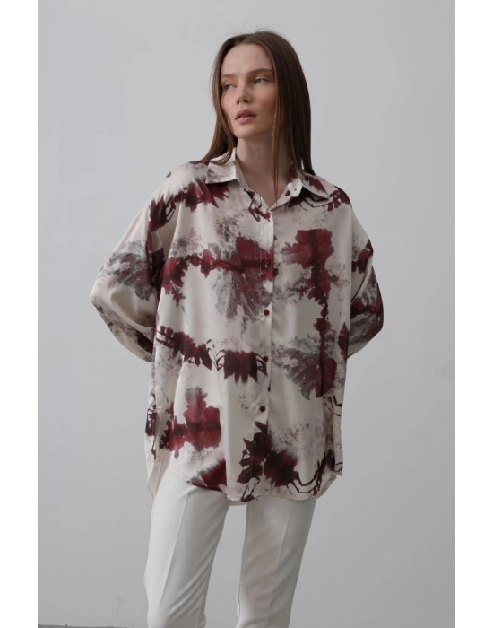 Baskılı Gömlek - Bordo