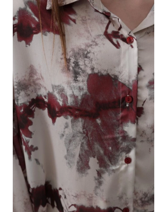 Baskılı Gömlek - Bordo