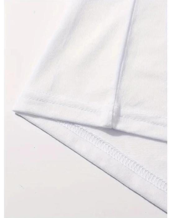 Baskılı Oversize Bisiklet Yaka T-shirt - Beyaz