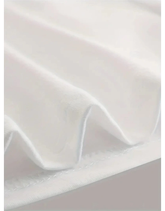 Baskılı Oversize Bisiklet Yaka T-shirt - Beyaz