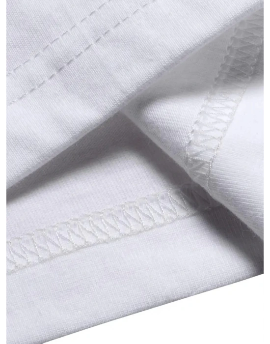 Baskılı Oversize Bisiklet Yaka T-shirt - Beyaz