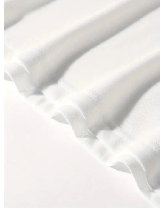 Baskılı Oversize Bisiklet Yaka T-shirt - Beyaz