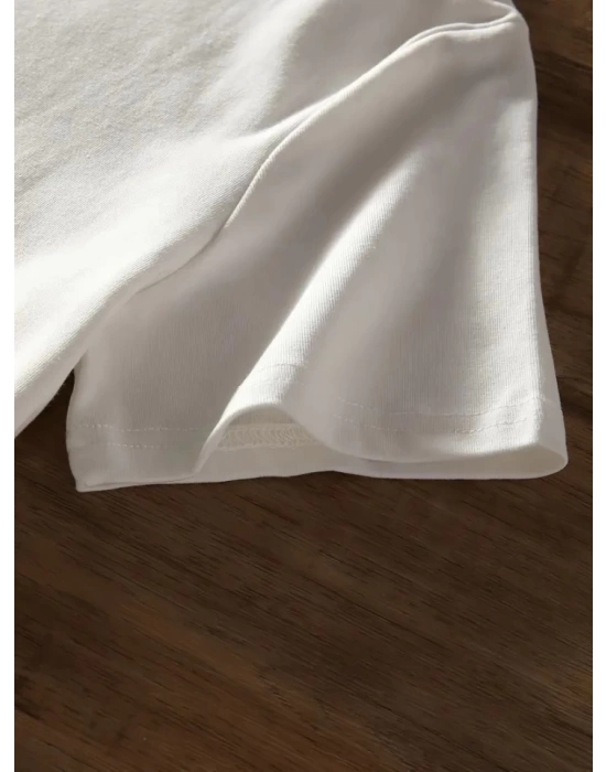 Baskılı Oversize Bisiklet Yaka T-shirt - Beyaz
