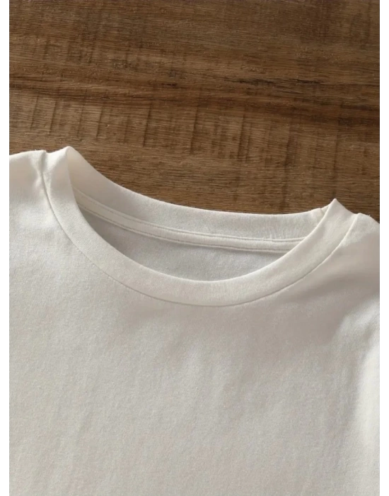 Baskılı Oversize Bisiklet Yaka T-shirt - Beyaz