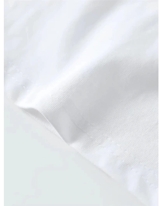 Baskılı Oversize Bisiklet Yaka T-shirt - Beyaz