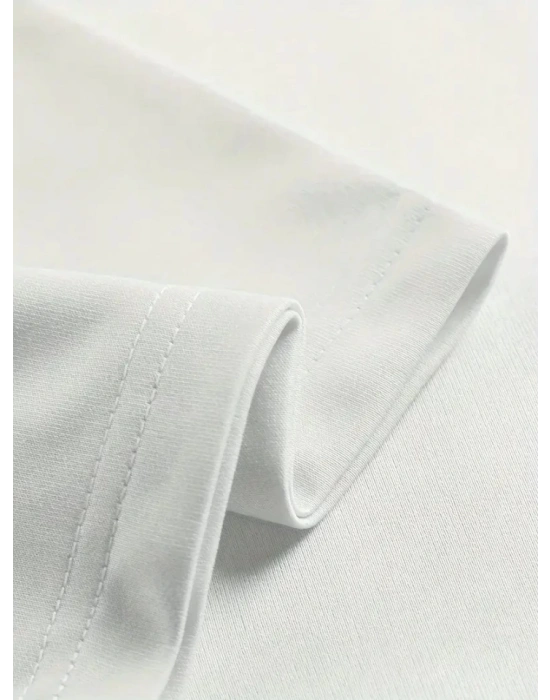 Baskılı Oversize Bisiklet Yaka T-shirt - Beyaz