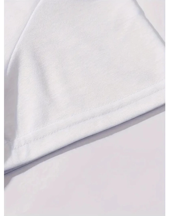 Baskılı Oversize Bisiklet Yaka T-shirt - Beyaz